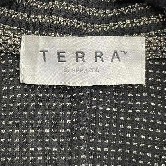 Terra L gray black tunic top blouse sleeveless tweed stripe medieval high neck - Picture 4 of 8